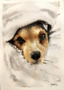 Marcel, watercolour portrait of a dog