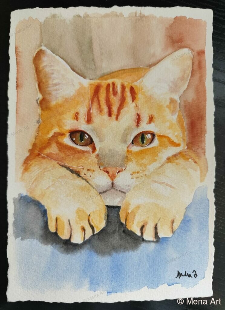 chat curieux - portrait aquarelle