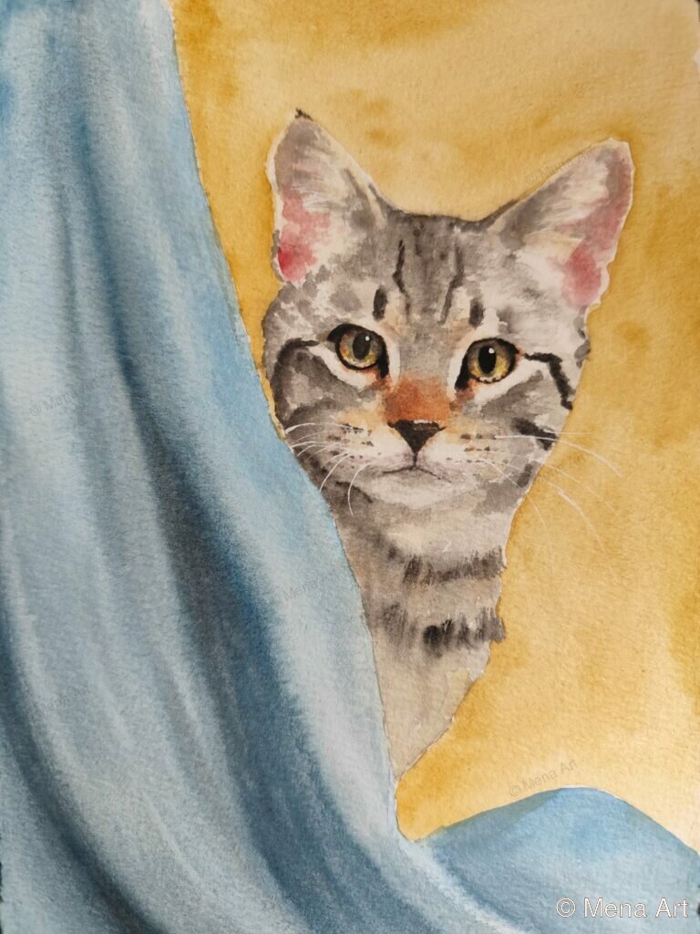 chat farceur - portrait aquarelle