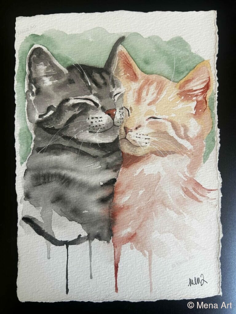 chats câlins - portrait aquarelle