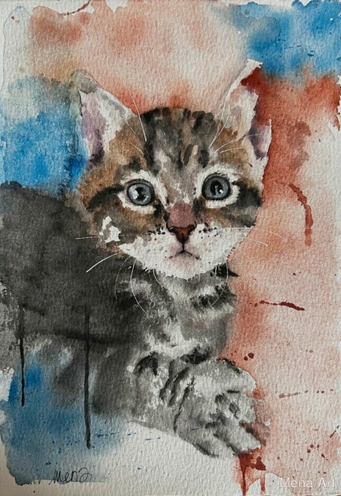 Chaton d'amour - portrait aquarelle