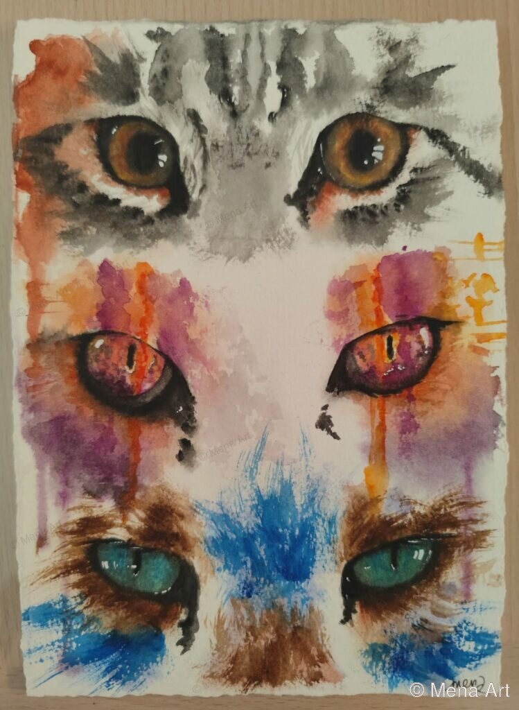 Regards de chats - portrait aquarelle